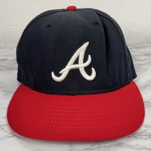 New Era 59Fifty Atlanta Braves Dark Blue Red Fitted Hat Cap 7 3/8